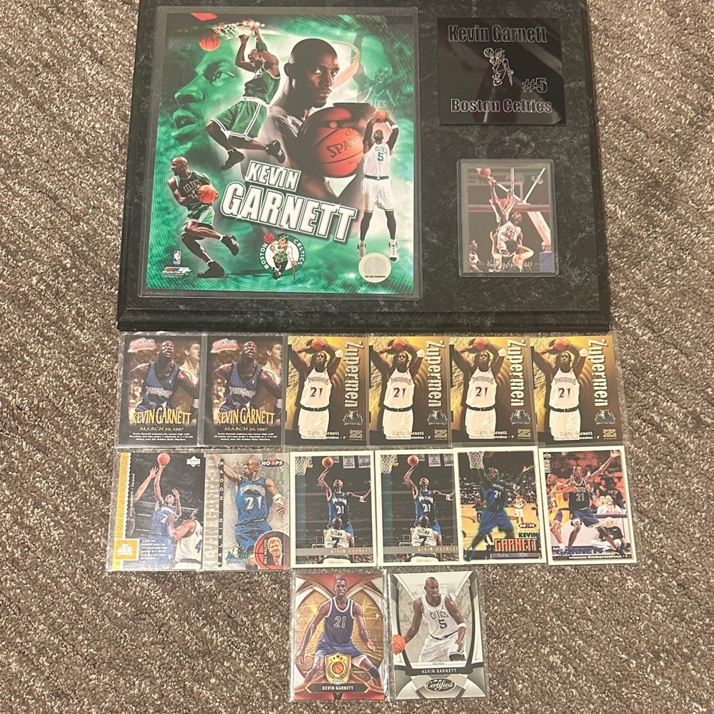 Kevin Garnett Basketball plaque and Card Collection - Celtics- Timberwolves